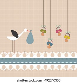 Scrapbook design elements Baby boy arrival card - Baby shower design elements with stork