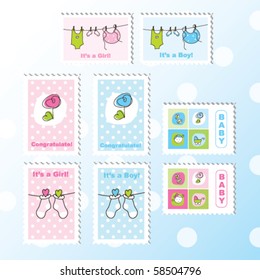 scrapbook design elements for baby boy or baby girl
Cute Baby stamps - decorative elements for cards, albums, scrapbook, invitation