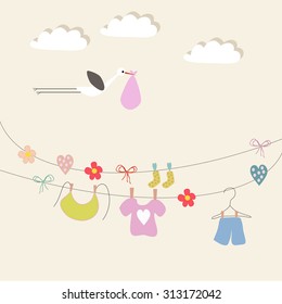 Scrapbook design elements Baby girl arrival card - Baby shower design elements