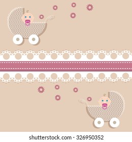 Scrapbook design elements. Baby girl twins announcement card. Baby shower design elements.
