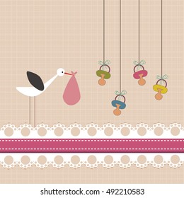 Scrapbook design elements Baby girl arrival card - Baby shower design elements with stork