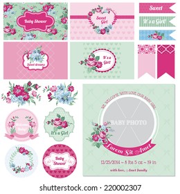 Scrapbook Design Elements - Baby Shower Flower Theme - in vector