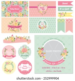 Scrapbook Design Elements - Baby Shower Flower Theme - in vector