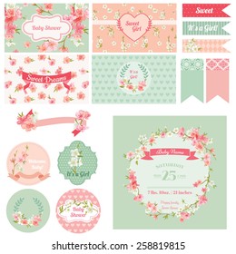 Scrapbook Design Elements - Baby Shower Flower Theme - in vector