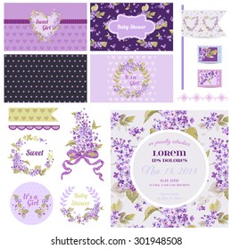 Scrapbook Design Elements - Baby Shower Flower Theme - in vector