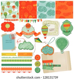 Scrapbook Design Elements - Cute Air Balloons and Clouds - in vector