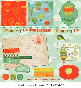 Scrapbook Design Elements - Cute Air Balloons and Wolken - in Vektorgrafik