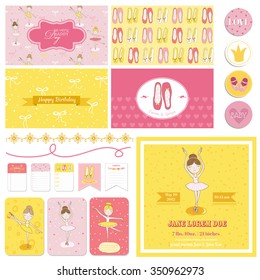 Scrapbook Design Elements - Cute Ballerina Set - for baby shower, birthday, party - in vector