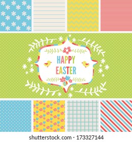 Scrapbook Design Elements: easter and spring set with seamless patterns and label.