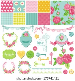 Scrapbook Design Elements - Floral Shabby Chic Theme - In Vector