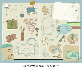 Scrapbook Design Elements - Gentlemen's Accessories doodle collection - hand drawn in vector