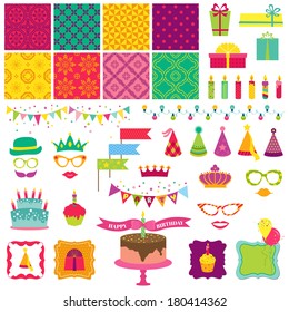 Scrapbook Design Elements - Happy Birthday And Party Set - In Vector