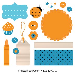 Scrapbook design elements isolated on white ( orange, blue )