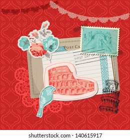 Scrapbook Design Elements - Italia Vintage Card con sellos - in vector