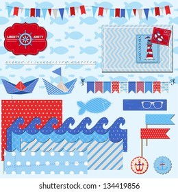 Scrapbook Design Elements of Nautical Sea Theme in vector