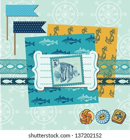 Scrapbook Design Elements. Nautical Sea Theme. Vector