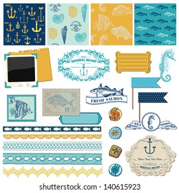 Scrapbook Design Elements Of Nautical Sea Theme In Vector