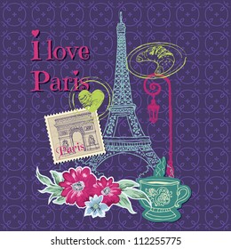 Scrapbook Design Elements - Paris Vintage Card with Stamps - in vector