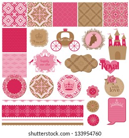 Scrapbook Design Elements - Princess Girl Birthday Set - In Vector