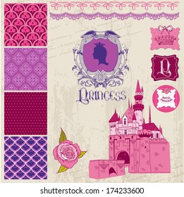 Scrapbook Design Elements - Princess Girl Birthday Set - in vector