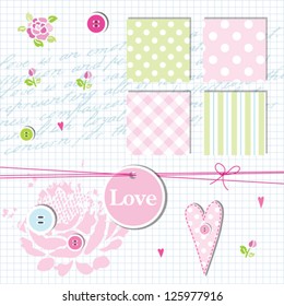 Scrapbook design elements, seamless patterns