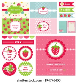 Scrapbook Design Elements - Strawberry Baby Shower Theme - in vector