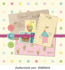 Scrapbook-Design-Elemente - Süßes Kuchen und Desserts auf Vektorgrafik