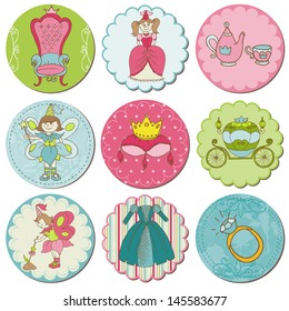 Scrapbook Design Elements of Tags with Princess in vector