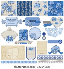 Scrapbook Design Elements - Vintage Blue Flowers - in vector