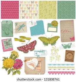 Scrapbook Design Elements - Vintage Butteflies and Flowers - in vector