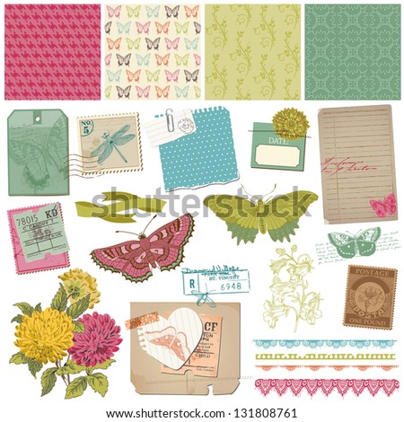 Scrapbook Design Elements - Vintage Butteflies and Flowers - in vector