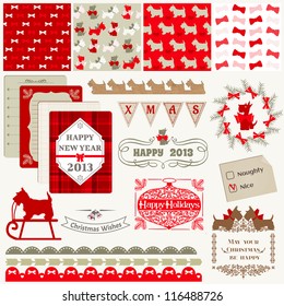 Scrapbook Design Elements - Vintage Christmas Dog - in vector