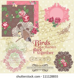Scrapbook Design Elements - Vintage Flowers and Birds- in vector