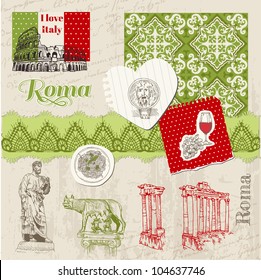 Scrapbook Design Elements - Vintage Italy doodle Set - hand drawn in vector