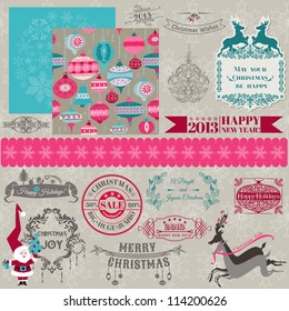 Scrapbook Design Elements - Vintage Merry Christmas and New Year - in vector