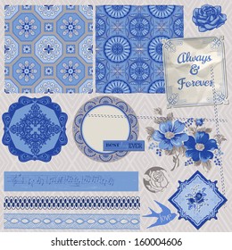 Scrapbook Design Elements - Vintage Porcelain and Flower Set - in vector