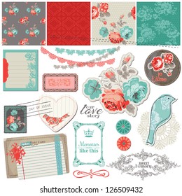 Scrapbook Design Elements - Vintage Roses and Birds - in vector