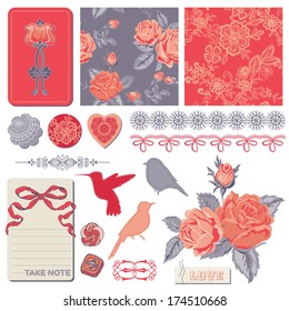 Scrapbook Design Elements - Vintage Roses and Birds - in vector