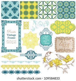 Scrapbook Design Elements - Vintage Tiles and Birds- in vector