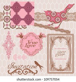 Elementos de diseño de cuadernillo - Baldosas y pájaros vintage - en vector