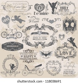 Scrapbook Design Elements. Vintage Valentine's Love Set in vector