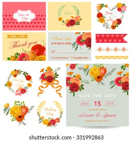 Scrapbook Design Elements - Wedding Invitation Flower Theme - in vector