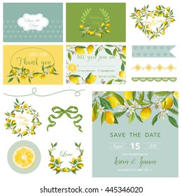 Scrapbook Design Elements. Wedding Summer Flower Set. Lemon Tags. Vector Illustration. svg