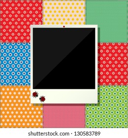 Scrapbook design with floral decoration and photo frame
