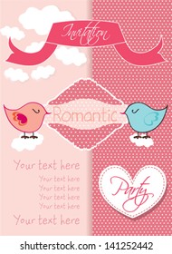 Scrapbook design templates, Birds in love, polka dot pattern and romantic labels