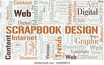 Scrapbook Design word cloud. Wordcloud made with text only.