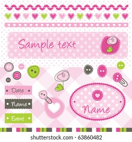 Scrapbook elements for Baby birthday card, baby shower, baby arrival card