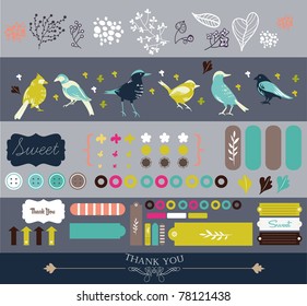 scrapbook elements with birds and tags