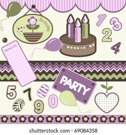 Scrapbook elements for birthday, vector