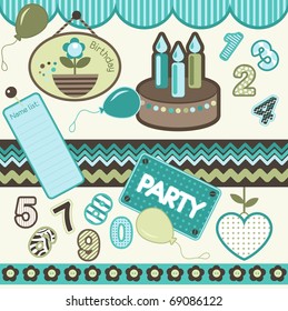 Scrapbook elements for birthday, vector